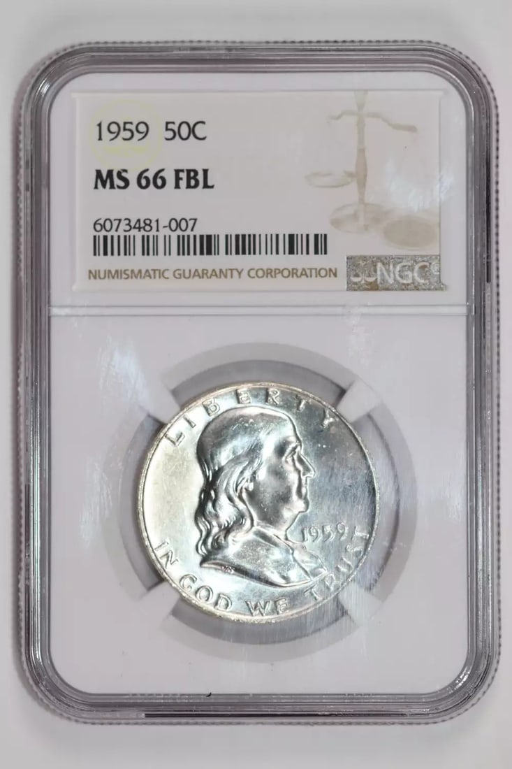 FBL 1959 FRANKLIN HALF DOLLAR NGC MS66: FBL 1959 FRANKLIN HALF DOLLAR NGC MS66 This listing features FBL 1959 FRANKLIN HALF DOLLAR NGC MS66. Item specifics are provided below. Item Specifics: Country Of Origin: USA Certification: NGC Compos