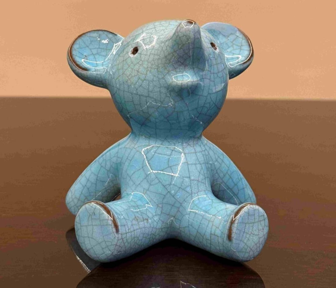 Collectible Walter Bosse Majolica Bear Figurine Blue 4.3in Ceramic Art Antique (1 of 10)