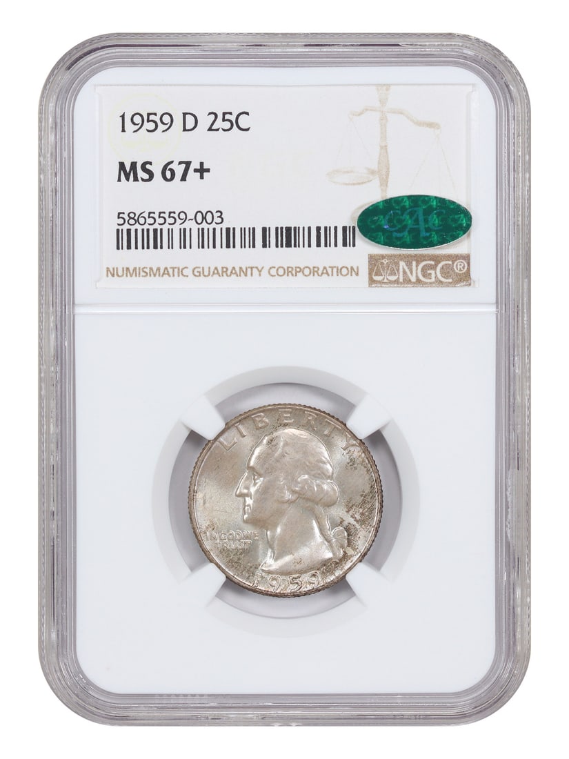 Washington Quarter - 1959-D 25C NGC/ CAC MS67+: Washington Quarter - 1959-D 25C NGC/ CAC MS67+ This listing features Washington Quarter - 1959-D 25C NGC/ CAC MS67+. Item specifics are provided below. Item Specifics: Certification: NGC Certification