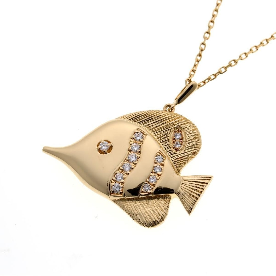 Animal Mikimoto Diamond 0.21ct 18k Yellow Gold Fish Pendant Necklace 15.7 in Sea (1 of 6)