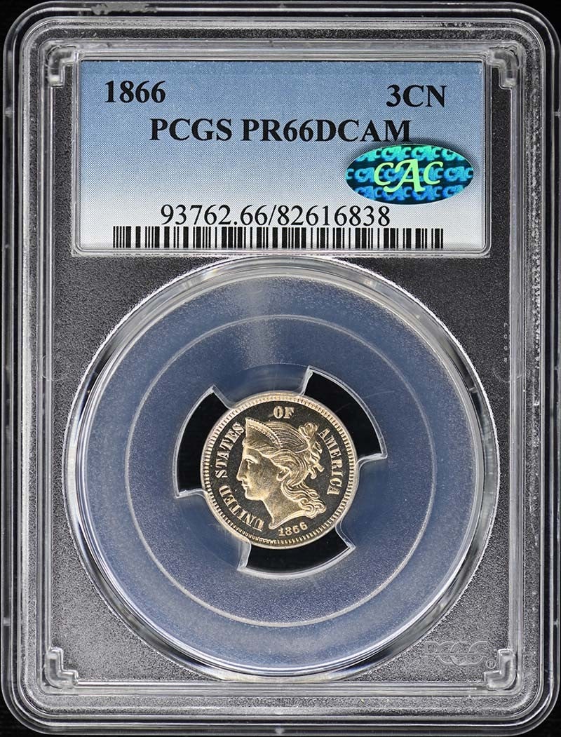 (CAC) 1866 3CN Three Cent Nickel PCGS PR66DCAM (1 of 3)