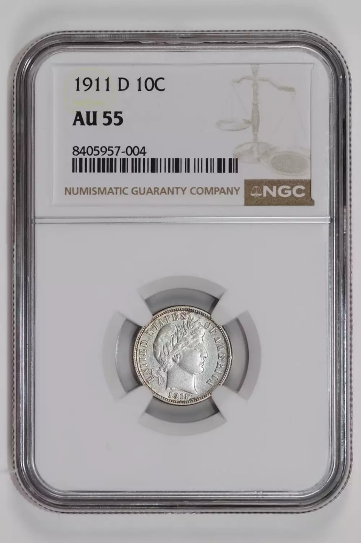 AU55 1911-D BARBER DIME NGC: AU55 1911-D BARBER DIME NGC This listing features AU55 1911-D BARBER DIME NGC. Item specifics are provided below. Item Specifics: Country Of Origin: USA Certification: NGC Composition: Silver Grade: A