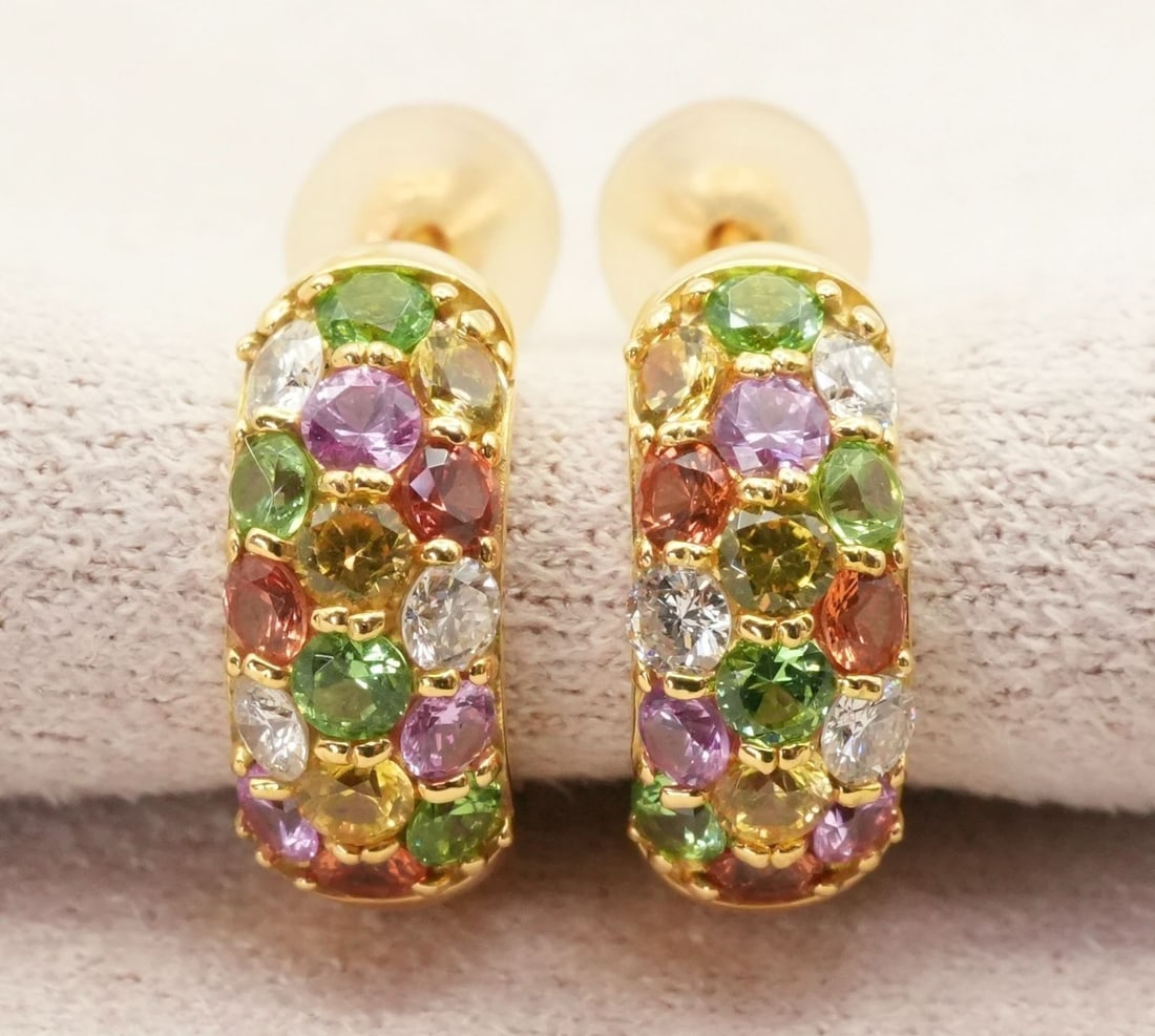 Earrings Sirena Azzurro Multi Gem Sapphire Diamond Green Garnet 18k Gold Huggie (1 of 8)