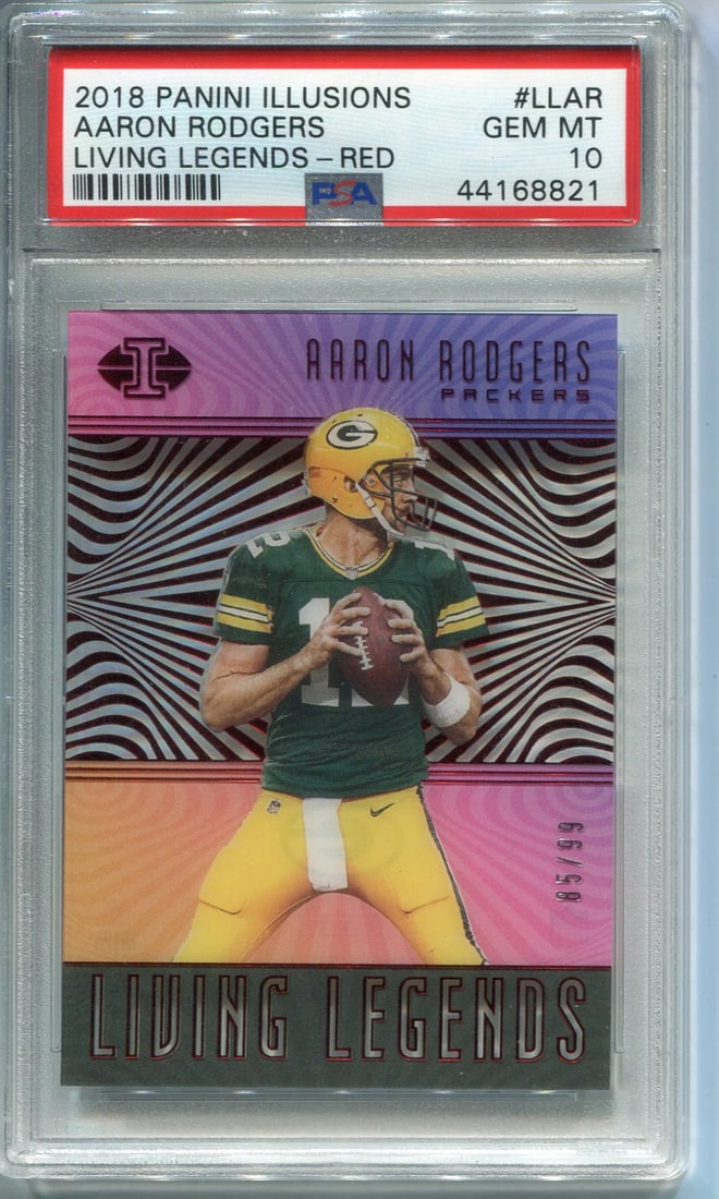 10) Aaron Rodgers 2018 Panini Illusions Living Legends Red Card (PSA (1 of 2)