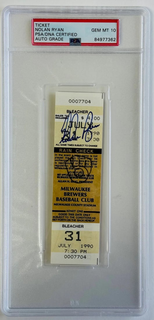 10 Nolan Ryan Signed 300th Career Win Ticket July 31 1990 (PSA) GEM MT (1 of 2)