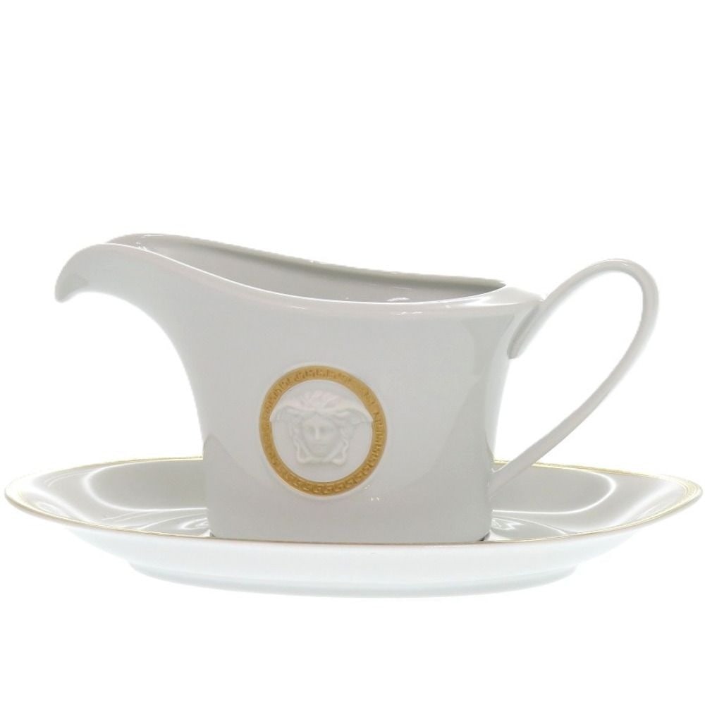 Set VERSACE Ikarus Med Meandre D'Or Rosenthal Porcelain White Gold Saucer Pot (1 of 8)