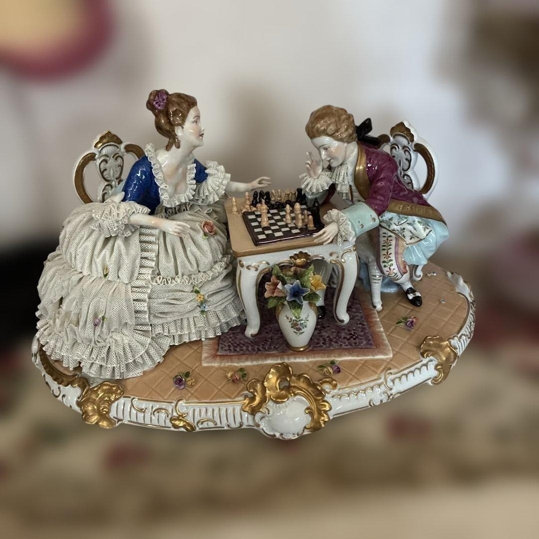 Collectible Antique Unter Weiss Bach Figurine Playing Chess Porcelain Lace Doll: Collectible Antique Unter Weiss Bach Figurine Playing Chess Porcelain Lace Doll This listing features Collectible Antique Unter Weiss Bach Figurine Playing Chess Porcelain Lace Doll. Item specifics ar