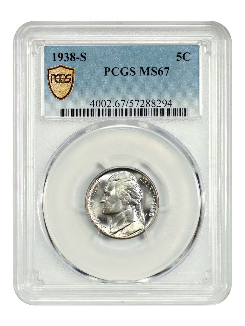 Jefferson Nickel - 1938-S 5C PCGS MS67: Jefferson Nickel - 1938-S 5C PCGS MS67 This listing features Jefferson Nickel - 1938-S 5C PCGS MS67. Item specifics are provided below. Item Specifics: Certification: PCGS Certification Number: 572882