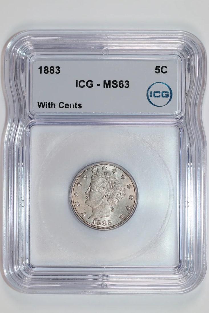 MS63 1883 WITH CENTS LIBERTY V NICKEL ICG: MS63 1883 WITH CENTS LIBERTY V NICKEL ICG This listing features MS63 1883 WITH CENTS LIBERTY V NICKEL ICG. Item specifics are provided below. Item Specifics: Certification: ICG Composition: Nickel Gra