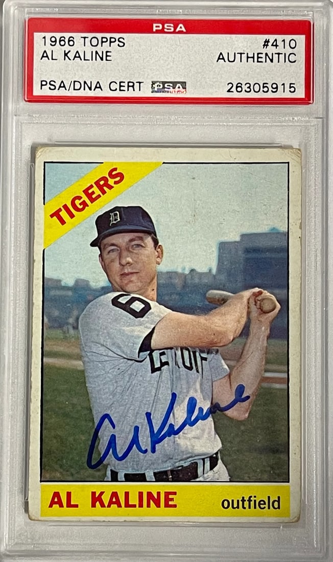 (PSA) Al Kaline Autographed 1966 Topps Card #410: (PSA) Al Kaline Autographed 1966 Topps Card #410 This listing features (PSA) Al Kaline Autographed 1966 Topps Card #410. Item specifics are provided below. Item Specifics: Brand: PSA/DNA Al KalineAuto