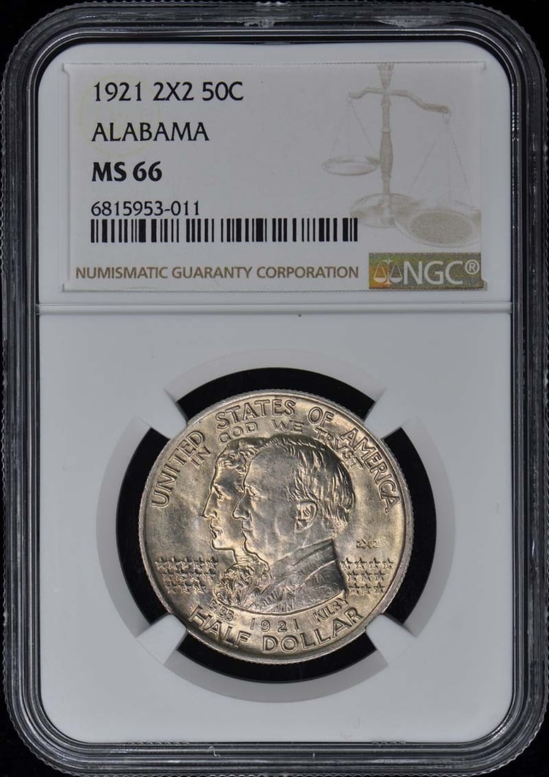 MS66 ALABAMA 1921 2X2 Silver Commemorative 50C NGC: MS66 ALABAMA 1921 2X2 Silver Commemorative 50C NGC This listing features MS66 ALABAMA 1921 2X2 Silver Commemorative 50C NGC. Item specifics are provided below. Item Specifics: Certification: NGC Circu