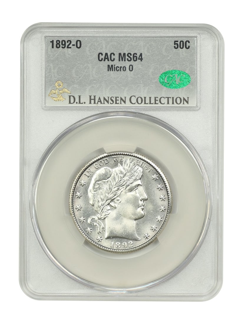 Barber Half Dollar - 1892-O 50C CACG MS64 (Micro O) ex: D.L. Hansen: Barber Half Dollar - 1892-O 50C CACG MS64 (Micro O) ex: D.L. Hansen This listing features Barber Half Dollar - 1892-O 50C CACG MS64 (Micro O) ex: D.L. Hansen. Item specifics are provided below. Item S