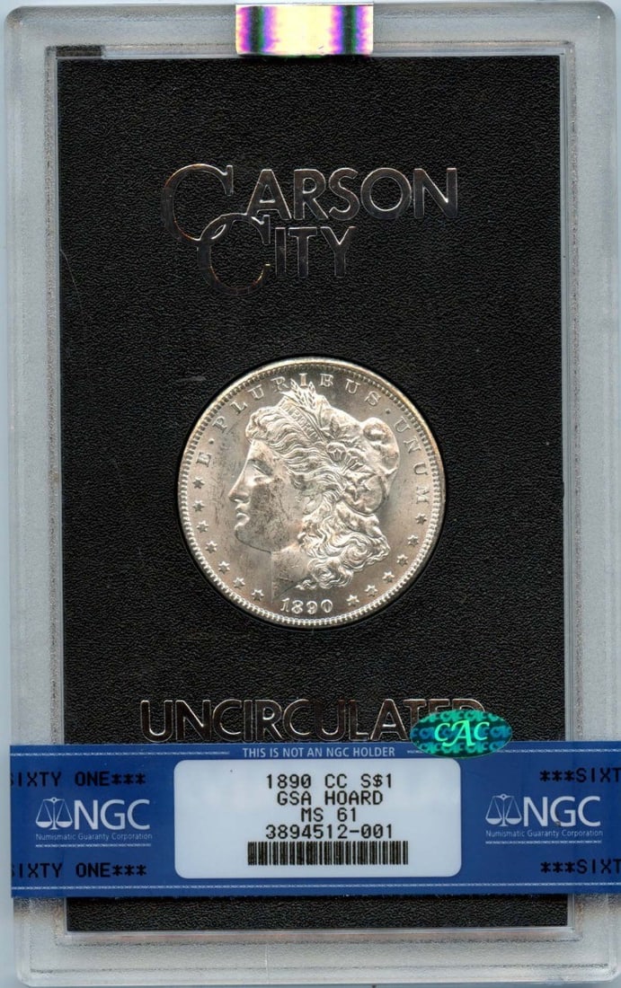 CAC 1890-CC Morgan Dollar GSA HOARD S$1 NGC MS61: CAC 1890-CC Morgan Dollar GSA HOARD S$1 NGC MS61 This listing features CAC 1890-CC Morgan Dollar GSA HOARD S$1 NGC MS61. Item specifics are provided below. Item Specifics: Certification: NGC Certifica