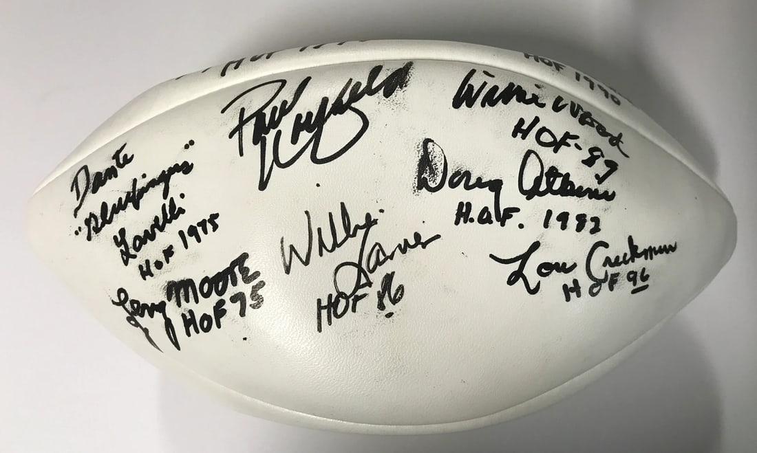 Football Lou Creekmour/ Paul Warfield/ Yale Larry Pro HOF Multisigned Autographed: Football Lou Creekmour/ Paul Warfield/ Yale Larry Pro HOF Multisigned Autographed This listing features Football Lou Creekmour/ Paul Warfield/ Yale Larry Pro HOF Multisigned Autographed. Item specific