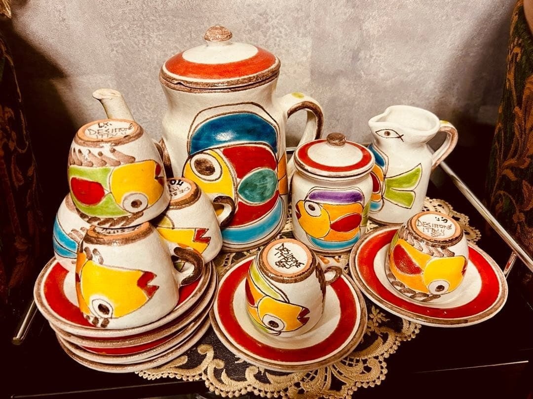 Tableware De Simone Coffee Full Set Italy Multi Color Hand Painted Kitchen: Tableware De Simone Coffee Full Set Italy Multi Color Hand Painted Kitchen This listing features Tableware De Simone Coffee Full Set Italy Multi Color Hand Painted Kitchen. Item specifics are provided