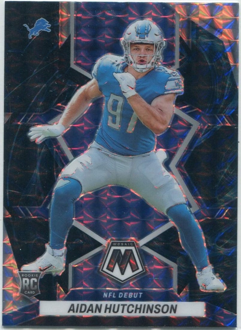 #287 Aidan Hutchinson 2022 Panini Mosaic NFL Debut Genesis Prizm RC: #287 Aidan Hutchinson 2022 Panini Mosaic NFL Debut Genesis Prizm RC This listing features #287 Aidan Hutchinson 2022 Panini Mosaic NFL Debut Genesis Prizm RC. Item specifics are provided below. Item S