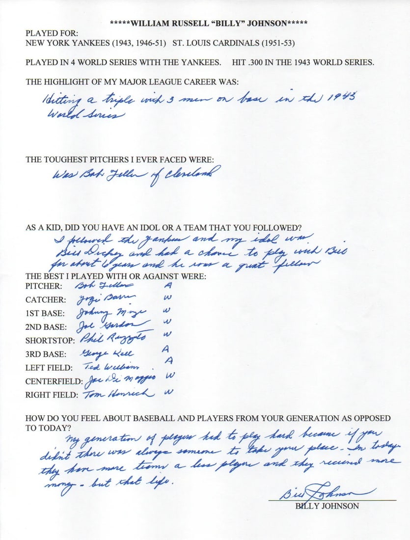 (JSA) Billy Johnson Autographed Hand Filled Out Survey Page: (JSA) Billy Johnson Autographed Hand Filled Out Survey Page This listing features (JSA) Billy Johnson Autographed Hand Filled Out Survey Page. Item specifics are provided below. Item Specifics: Brand: