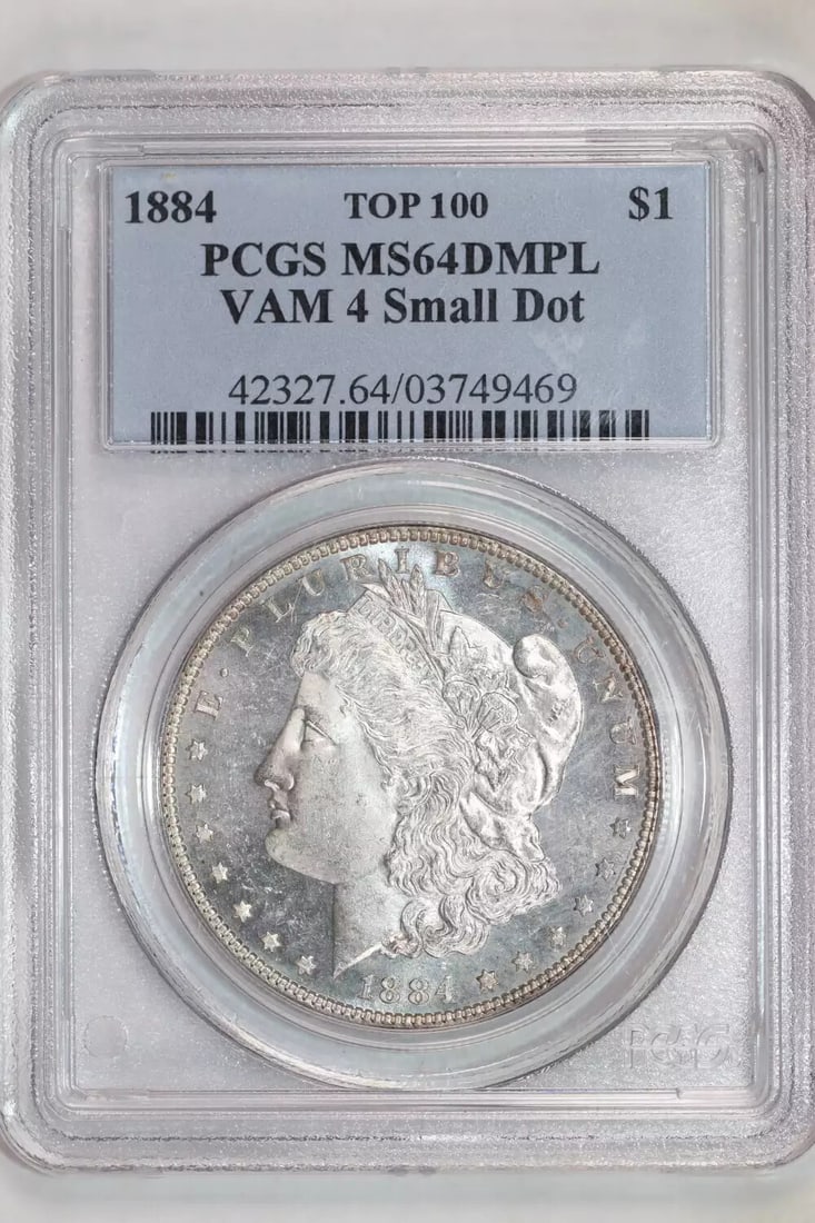 KNOWN 1884 VAM-4 SMALL DOT MORGAN DOLLAR PCGS MS64 DMPL PCGS POP 1/ 0 FINEST: KNOWN 1884 VAM-4 SMALL DOT MORGAN DOLLAR PCGS MS64 DMPL PCGS POP 1/ 0 FINEST This listing features KNOWN 1884 VAM-4 SMALL DOT MORGAN DOLLAR PCGS MS64 DMPL PCGS POP 1/ 0 FINEST. Item specifics are prov