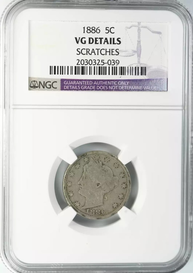 (039) 1886 LIBERTY HEAD V NICKEL 5C NGC CERTIFIED VG VERY GOOD DETAILS: (039) 1886 LIBERTY HEAD V NICKEL 5C NGC CERTIFIED VG VERY GOOD DETAILS This listing features (039) 1886 LIBERTY HEAD V NICKEL 5C NGC CERTIFIED VG VERY GOOD DETAILS. Item specifics are provided below.