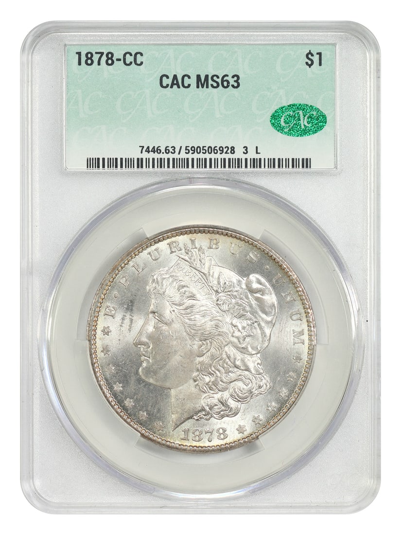 First-Year CC Morgan - 1878-CC $1 CACG MS63 - Morgan Dollar: First-Year CC Morgan - 1878-CC $1 CACG MS63 - Morgan Dollar This listing features First-Year CC Morgan - 1878-CC $1 CACG MS63 - Morgan Dollar. Item specifics are provided below. Item Specifics: Certif