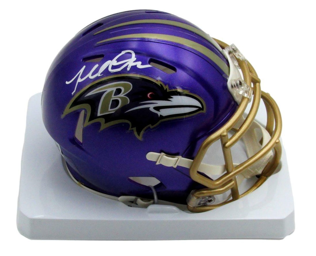 Beckett Terrell Suggs Autographed Mini Ravens Flash Football Helmet: Beckett Terrell Suggs Autographed Mini Ravens Flash Football Helmet This listing features Beckett Terrell Suggs Autographed Mini Ravens Flash Football Helmet. Item specifics are provided below. Item S