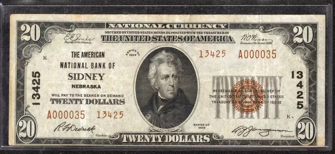 (035) 1929 $20 AMERICAN NATIONAL BANKNOTE CURRENCY SIDNEY NEBRASKA: (035) 1929 $20 AMERICAN NATIONAL BANKNOTE CURRENCY SIDNEY NEBRASKA This listing features (035) 1929 $20 AMERICAN NATIONAL BANKNOTE CURRENCY SIDNEY NEBRASKA. Item specifics are provided below. Item Spe