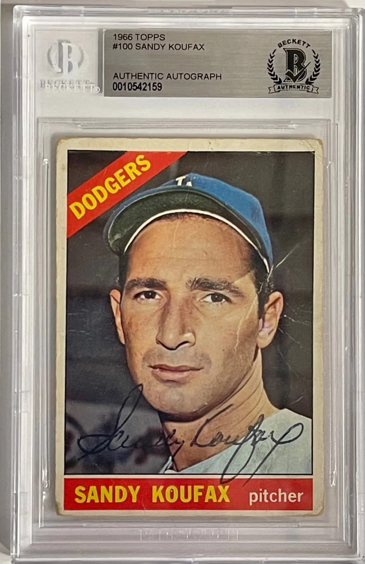 (Beckett) Sandy Koufax autographed 1966 Topps Card #100: (Beckett) Sandy Koufax autographed 1966 Topps Card #100 This listing features (Beckett) Sandy Koufax autographed 1966 Topps Card #100. Item specifics are provided below. Item Specifics: Brand: Beckett