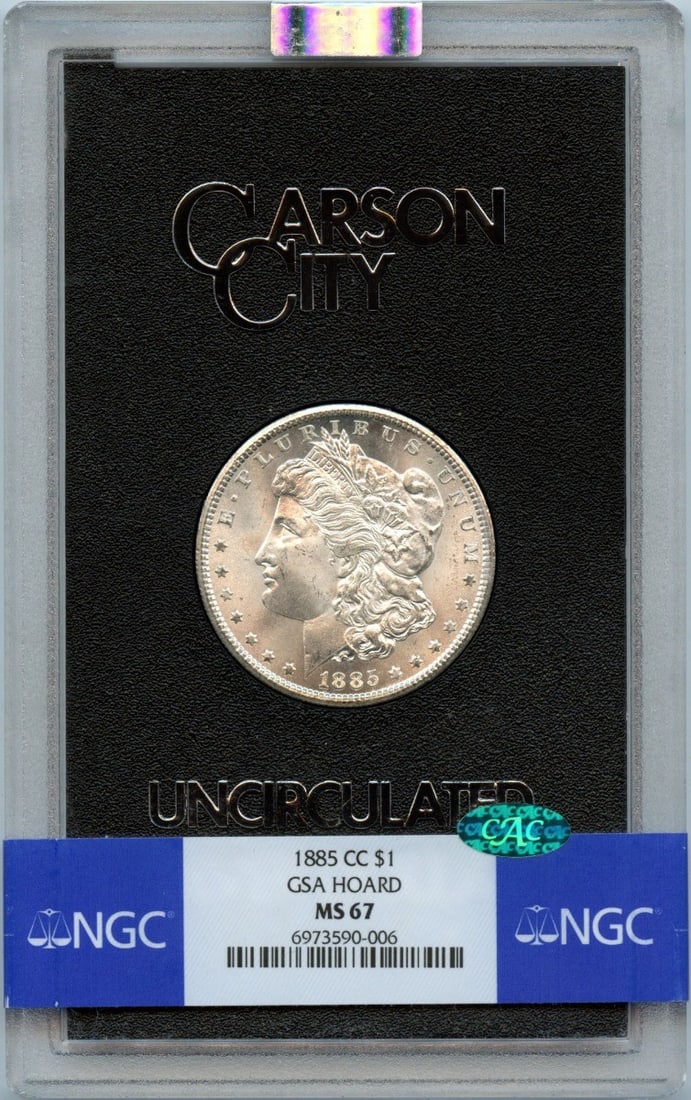 (CAC) 1885-CC Morgan Dollar GSA HOARD S$1 NGC MS67: (CAC) 1885-CC Morgan Dollar GSA HOARD S$1 NGC MS67 This listing features (CAC) 1885-CC Morgan Dollar GSA HOARD S$1 NGC MS67. Item specifics are provided below. Item Specifics: Certification: NGC Certi