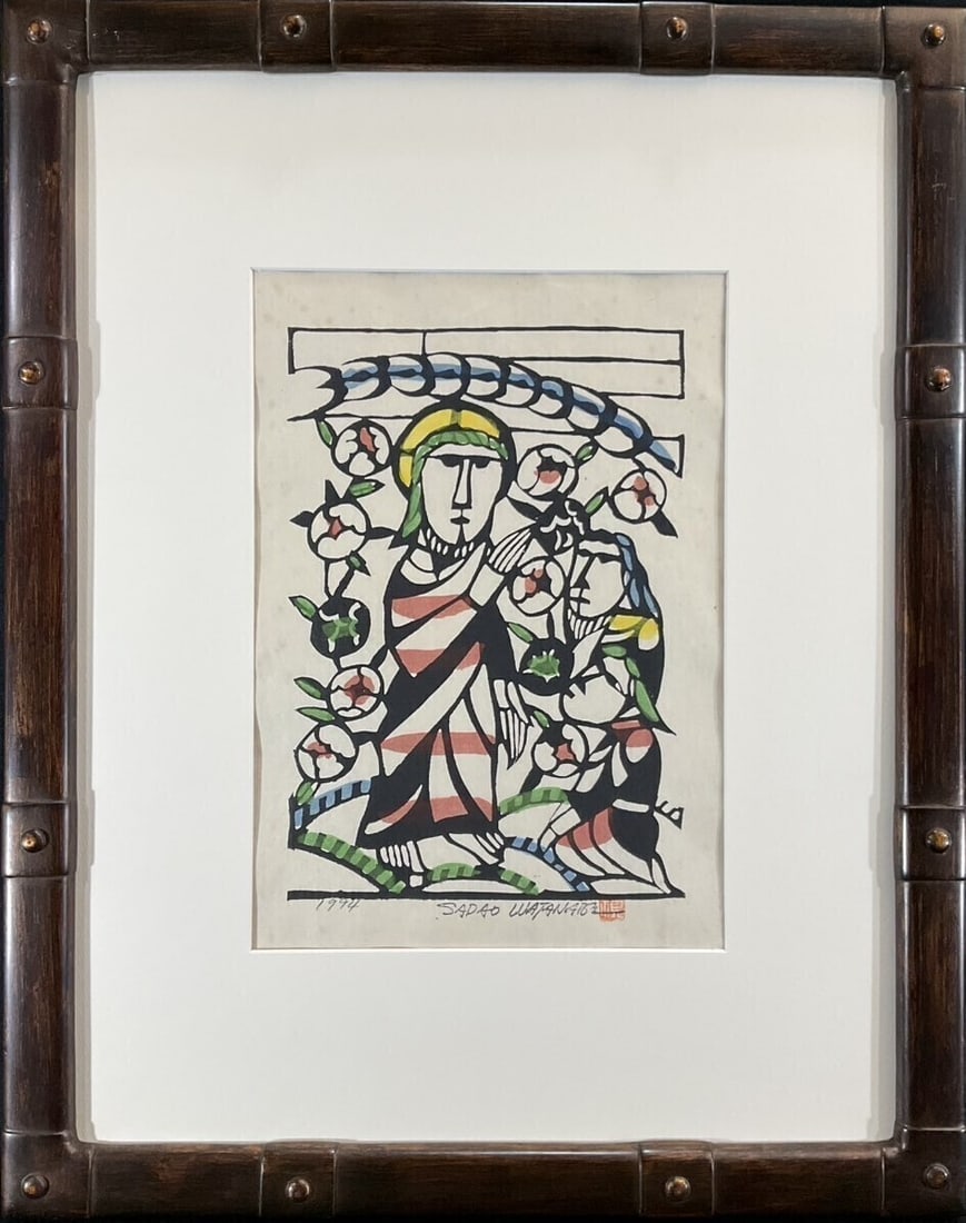 Authentic Sadao Watanabe Madonna Stencil Woodblock 1994 Framed Signed With box: Authentic Sadao Watanabe Madonna Stencil Woodblock 1994 Framed Signed With box This listing features Authentic Sadao Watanabe Madonna Stencil Woodblock 1994 Framed Signed With box. Item specifics are