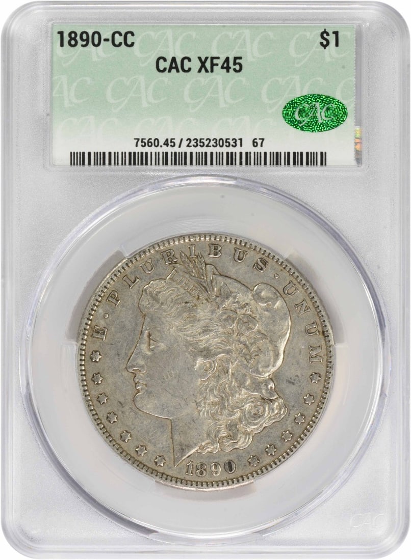 CACG 1890-CC Morgan Silver Dollar EF45: CACG 1890-CC Morgan Silver Dollar EF45 This listing features CACG 1890-CC Morgan Silver Dollar EF45. Item specifics are provided below. Item Specifics: Country Of Origin: United States Certification: