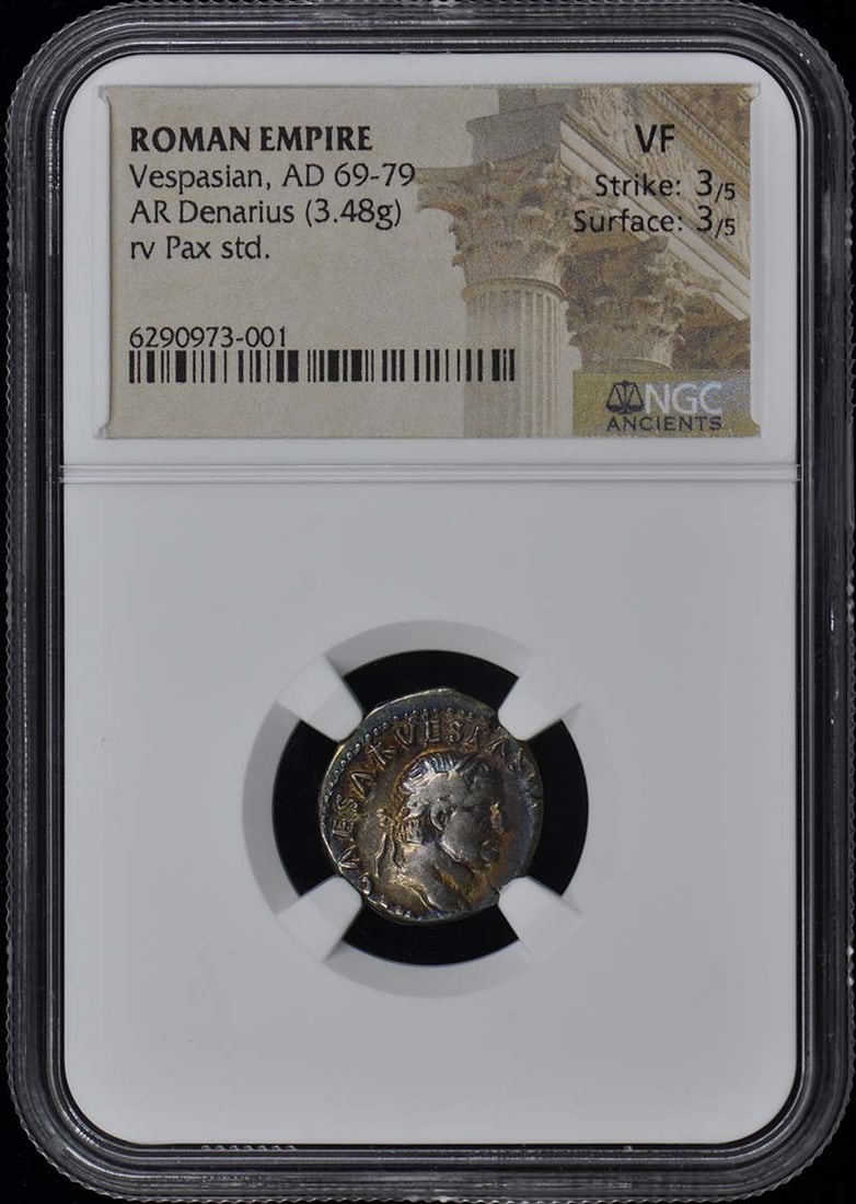 AD 69-79 ROMAN EMPIRE AR Denarius NGC VF20 - Vespasian: AD 69-79 ROMAN EMPIRE AR Denarius NGC VF20 - Vespasian This listing features AD 69-79 ROMAN EMPIRE AR Denarius NGC VF20 - Vespasian. Item specifics are provided below. Item Specifics: Certification: N