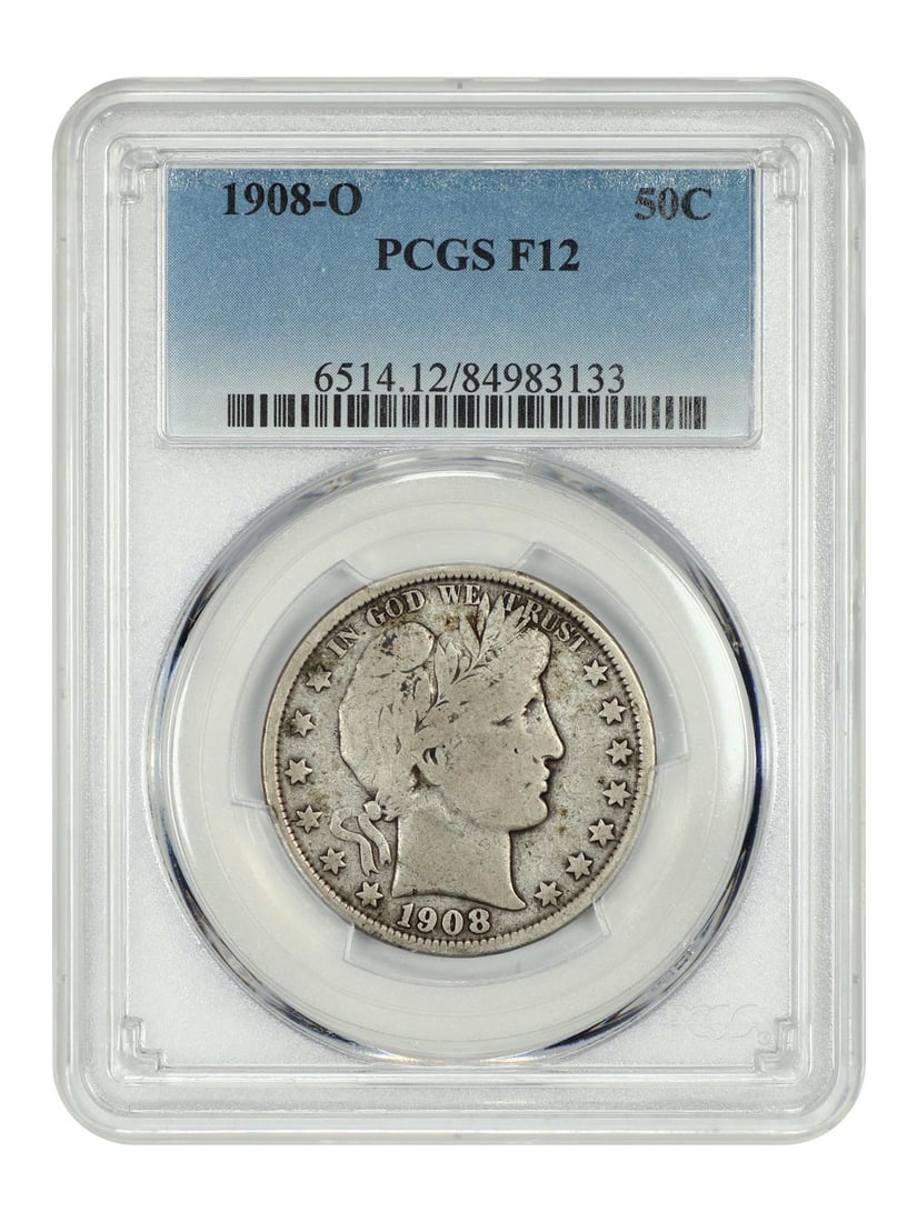 Barber Half Dollar - 1908-O 50C PCGS Fine 12: Barber Half Dollar - 1908-O 50C PCGS Fine 12 This listing features Barber Half Dollar - 1908-O 50C PCGS Fine 12. Item specifics are provided below. Item Specifics: Certification: PCGS Certification Nu