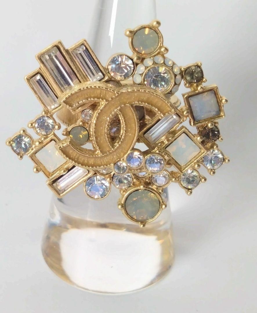 Rare CHANEL Coco Mark CC Rhinestone Gold Ring US6.5 in (1 of 16)