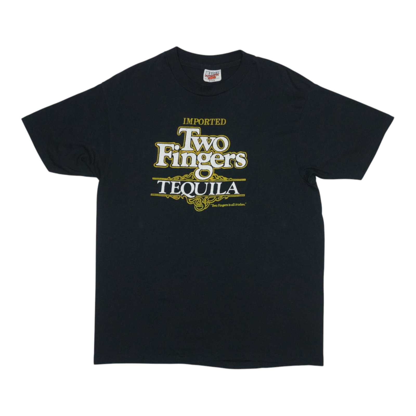 Shirt 1980s Two Fingers Tequila: Shirt 1980s Two Fingers Tequila This listing features Shirt 1980s Two Fingers Tequila. Item specifics are provided below. Item Specifics: Size: Extra large Tag Size: Extra large Material: 50/50 Poly/C
