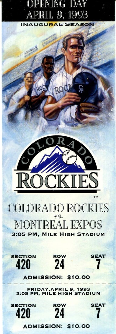 Ticket 1993 Opening Day Colorado Rockies Vs. Montreal Expos Full Game: Ticket 1993 Opening Day Colorado Rockies Vs. Montreal Expos Full Game This listing features Ticket 1993 Opening Day Colorado Rockies Vs. Montreal Expos Full Game. Item specifics are provided below. It
