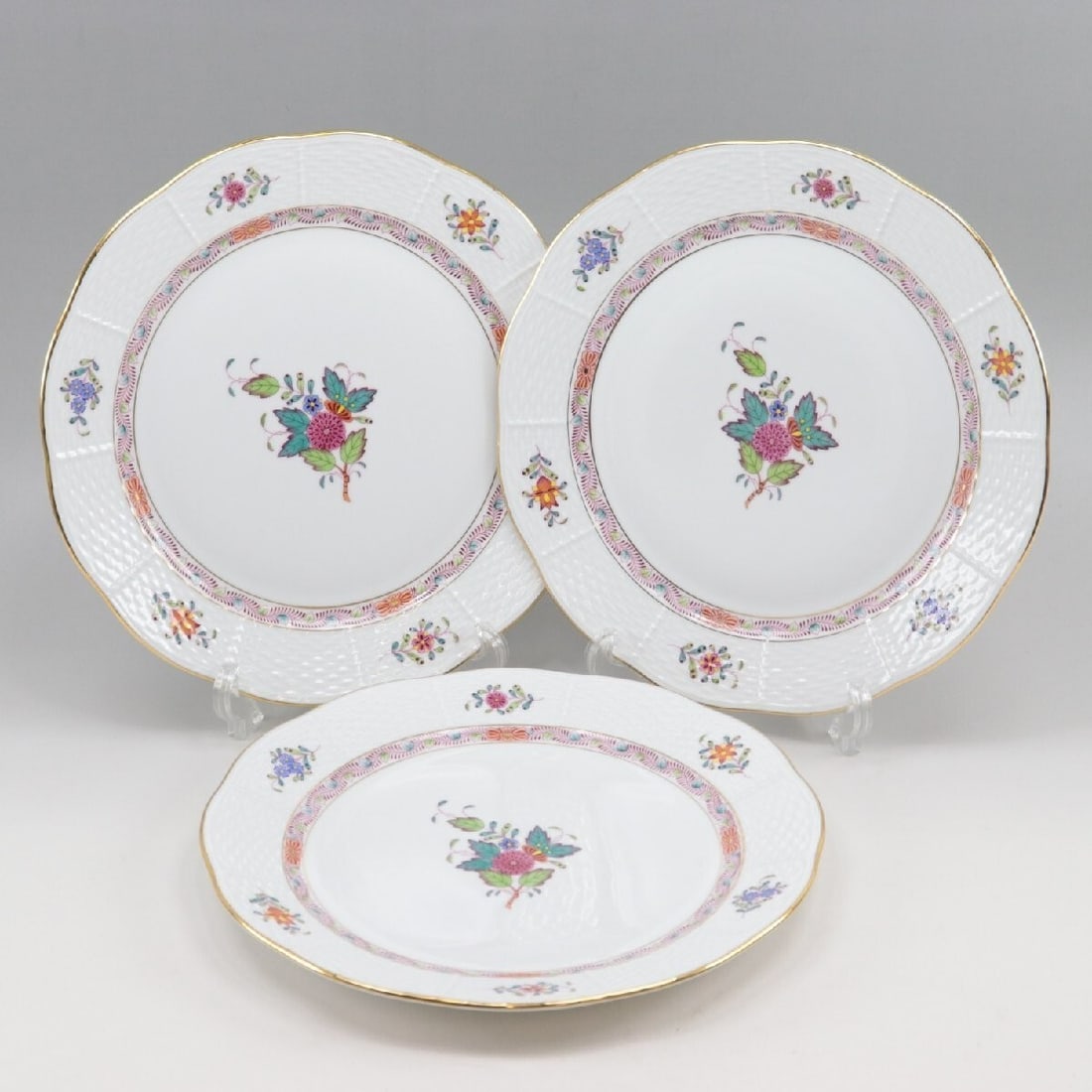 3 Herend Chinese Bouquet Apponyi Flower Handpainted Multicolor Plate 25cm Set Of (1 of 9)