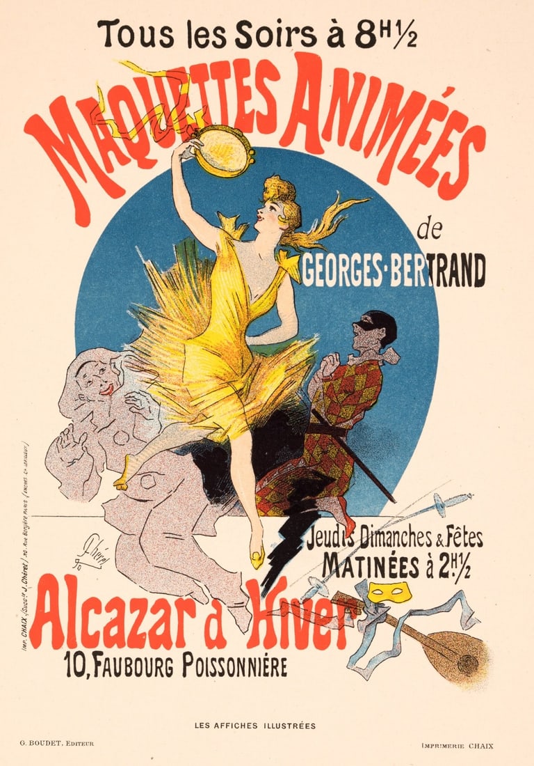 Animees Cheret For Affiches Illustrees 1896 Original Vintage Poster Maquettes (1 of 4)