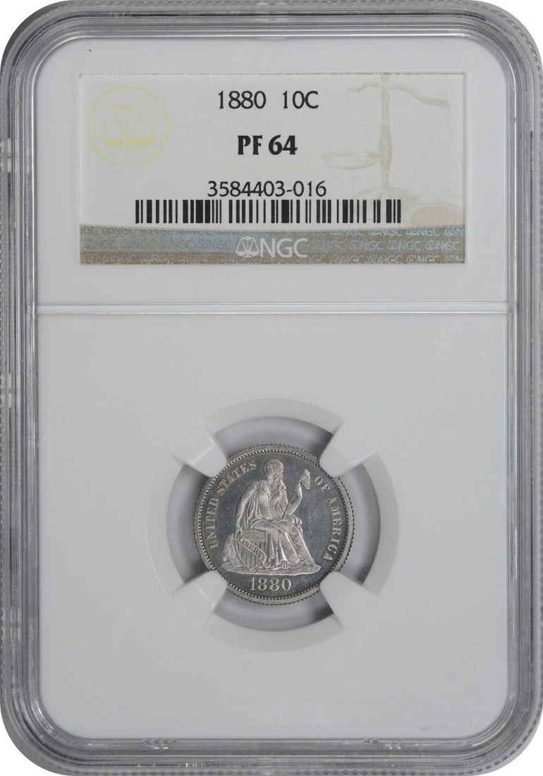 NGC 1880 Liberty Seated Silver Dime PR64: NGC 1880 Liberty Seated Silver Dime PR64 This listing features NGC 1880 Liberty Seated Silver Dime PR64. Item specifics are provided below. Item Specifics: Country Of Origin: United States Certificati