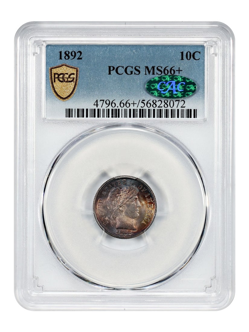 Exotic Toning - 1892 10C PCGS/ CAC MS66+ - Barber Dime: Exotic Toning - 1892 10C PCGS/ CAC MS66+ - Barber Dime This listing features Exotic Toning - 1892 10C PCGS/ CAC MS66+ - Barber Dime. Item specifics are provided below. Item Specifics: Certification: P
