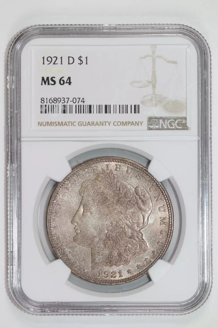 MS64 1921-D MORGAN DOLLAR NGC: MS64 1921-D MORGAN DOLLAR NGC This listing features MS64 1921-D MORGAN DOLLAR NGC. Item specifics are provided below. Item Specifics: Country Of Origin: USA Certification: NGC Composition: Silver Grad