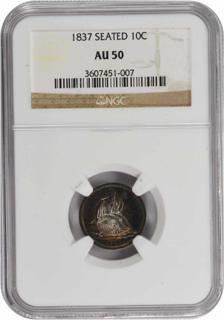 NGC 1837 Liberty Seated Silver Dime No Stars AU50: NGC 1837 Liberty Seated Silver Dime No Stars AU50 This listing features NGC 1837 Liberty Seated Silver Dime No Stars AU50. Item specifics are provided below. Item Specifics: Country Of Origin: United
