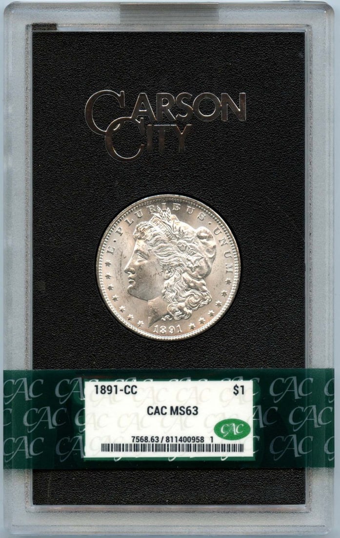 CAC 1891-CC $1 Morgan Dollar CACG MS63: CAC 1891-CC $1 Morgan Dollar CACG MS63 This listing features CAC 1891-CC $1 Morgan Dollar CACG MS63. Item specifics are provided below. Item Specifics: Certification: CACG Certification Number: 811400