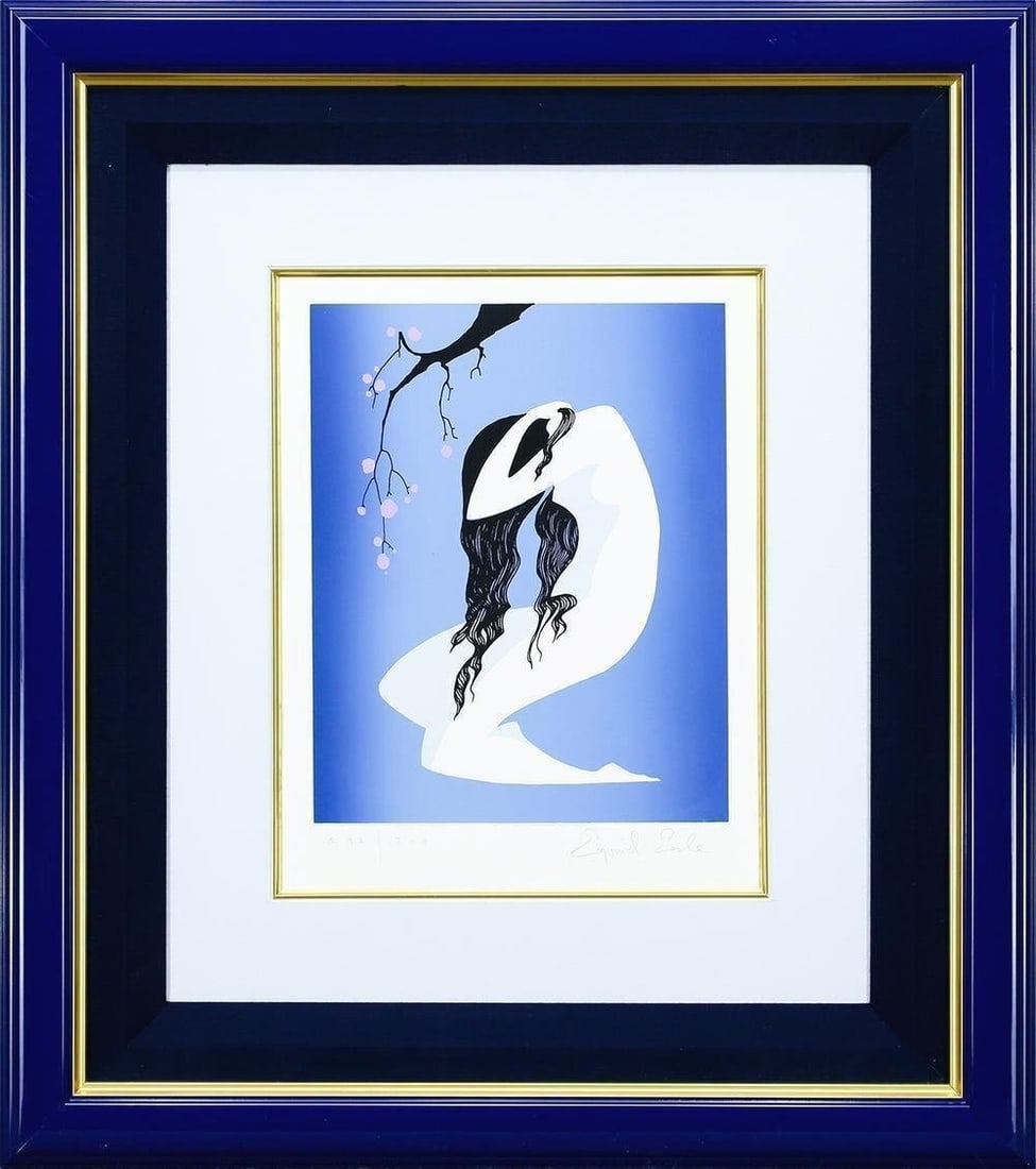 300 Eyvind Earle Blue Gray Statue Serigraph Signed Framed ED 292/ (1 of 7)