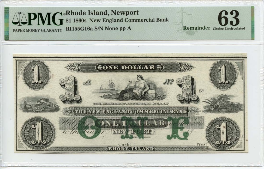 Rhode Island Obsolete Note New England Commercial Bank PMG CU63 - 1860 $1 Newport: Rhode Island Obsolete Note New England Commercial Bank PMG CU63 - 1860 $1 Newport This listing features Rhode Island Obsolete Note New England Commercial Bank PMG CU63 - 1860 $1 Newport. Item specific