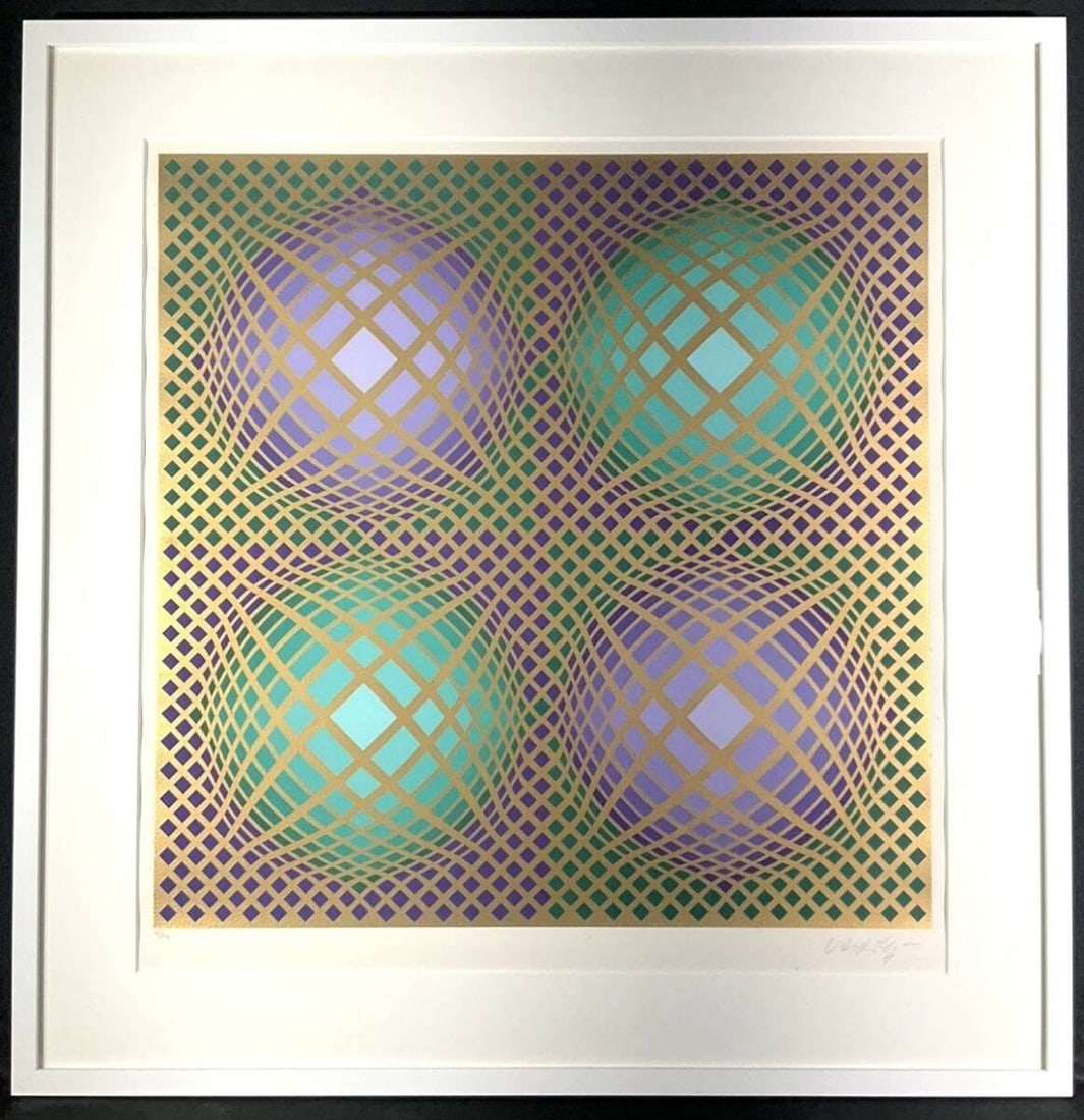 Framed Victor Vasarely Villag-4 Silkscreen Op Art Large Abstract Signed (1 of 10)