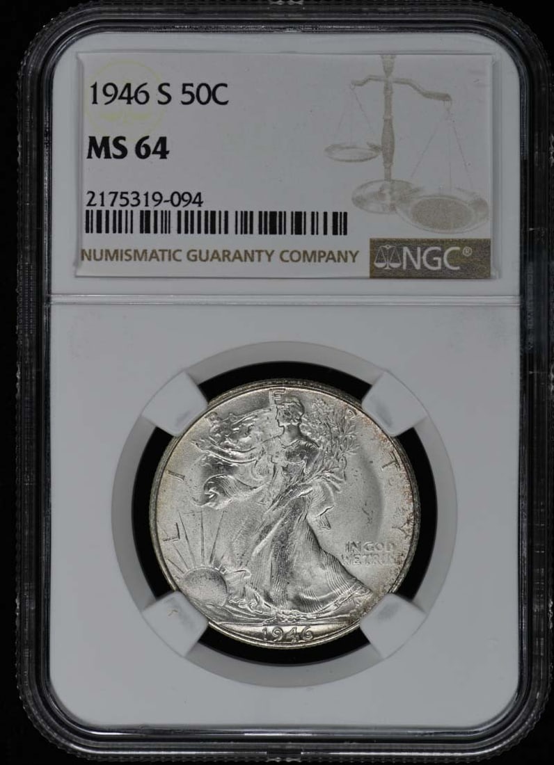 MS64 1946-S Walking Liberty Half Dollar 50C NGC: MS64 1946-S Walking Liberty Half Dollar 50C NGC This listing features MS64 1946-S Walking Liberty Half Dollar 50C NGC. Item specifics are provided below. Item Specifics: Certification: NGC Certificati