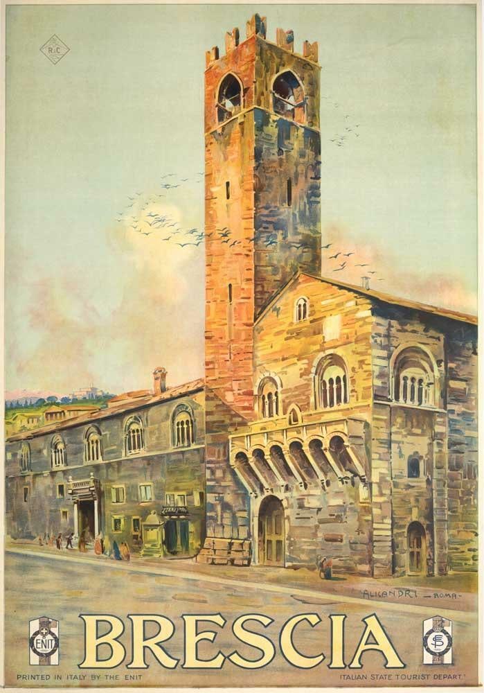 Alicandri Brescia Italian Railways Original Vintage Italian Travel Poster 1926: Alicandri Brescia Italian Railways Original Vintage Italian Travel Poster 1926 This listing features Alicandri Brescia Italian Railways Original Vintage Italian Travel Poster 1926. Item specifics are