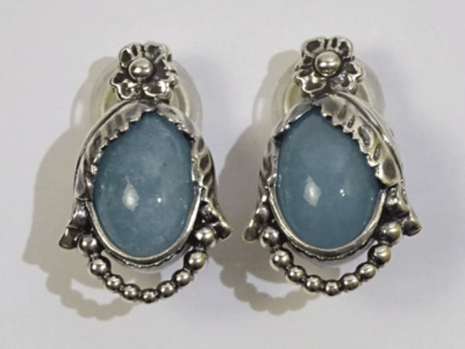 Quartz Georg Jensen 2023 Ear clips Earrings Sterling Silver 925 With Blue (1 of 4)