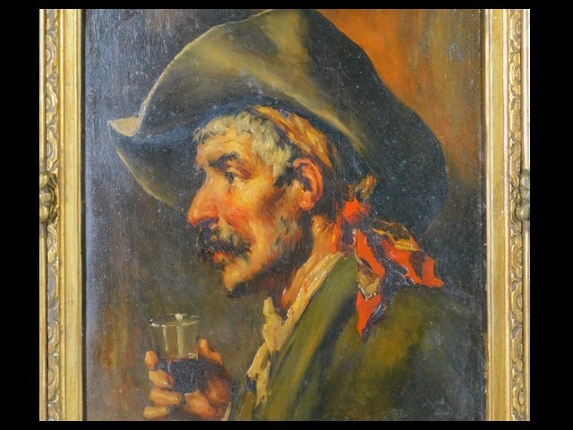 Bilbao Romana Arregui Oil Painting Portrait Man with Wine Glass F3 Spanish (1 of 10)