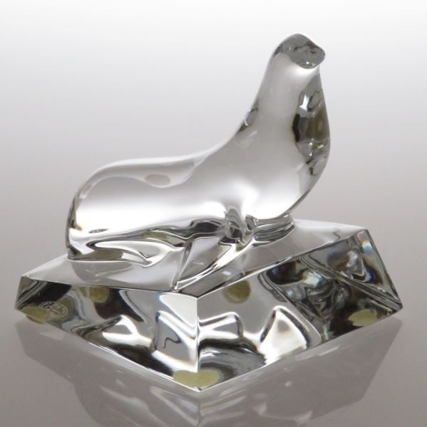France Baccarat Iceberg Sea Lion Sculpture Crystal Clear Paperweight Engraved (1 of 10)